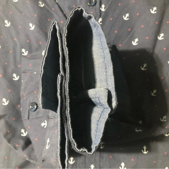 PaperDenim&Cloth Navy Blue Nautical button Down long sleeve shirt 100% Cotton - Picture 4 of 11